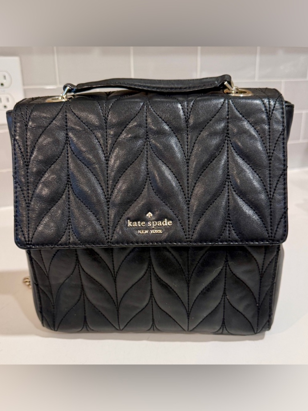 kate spade Black Quilted Leather Satchel with Top Handle